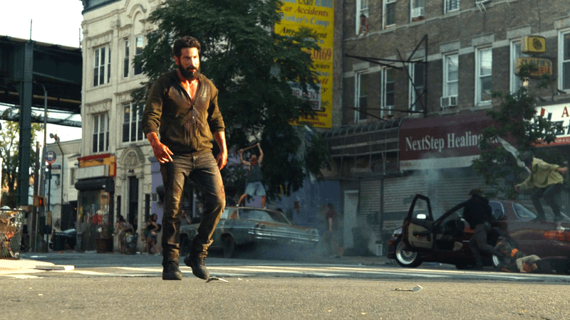 A bloody Frank Castle in the streets.