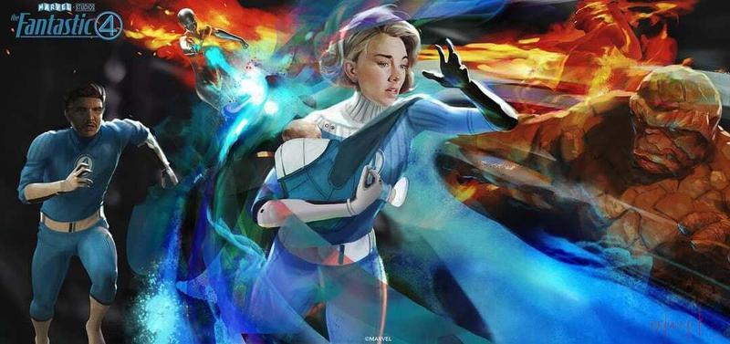Mr. Fantastic, Silver Surfer, Sue Storm, Franklin Richards, the Thing, Johnny Storm in Fantastic Four art