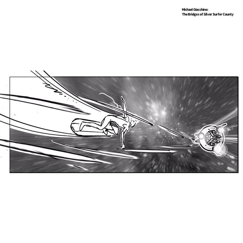 concept art of Silver Surfer chasing Fantastic Four's ship