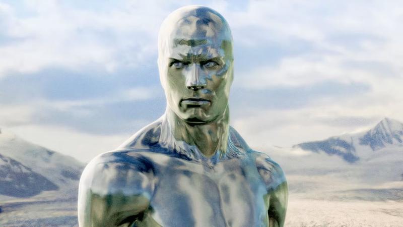 The Silver Surfer in front of the mountains in Fantastic Four: Rise of the Silver Surfer.