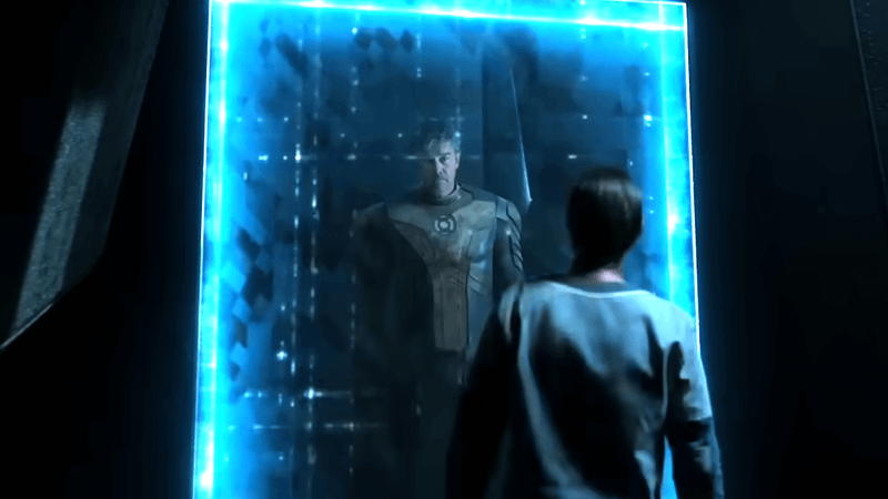 Kyle Chandler as Hal Jordan with Sinestro in Lanterns.