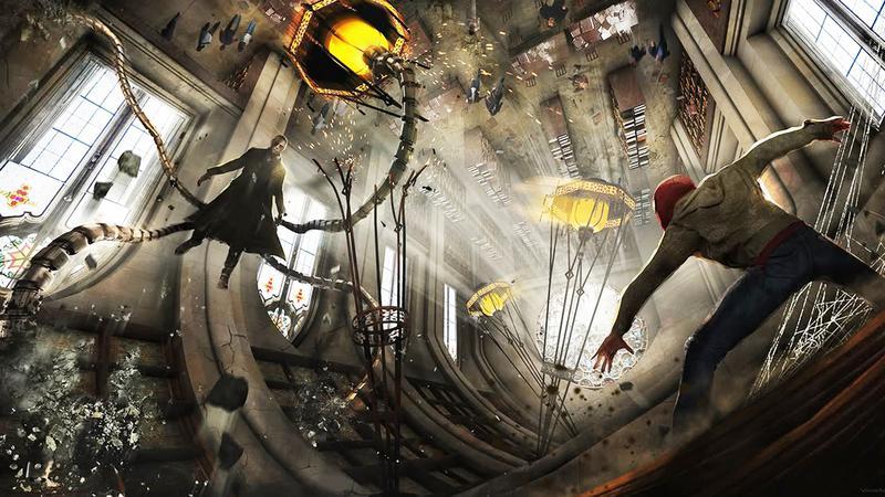Spider-Man fighting Doc Ock in Sinister Six movie concept art.