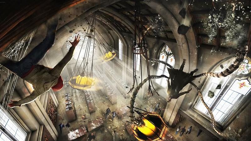 Spider-Man fighting Doc Ock upside down in Sinister Six movie concept art.