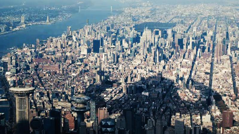 Galactus' shadow looming over New York City in The Fantastic Four: First Steps