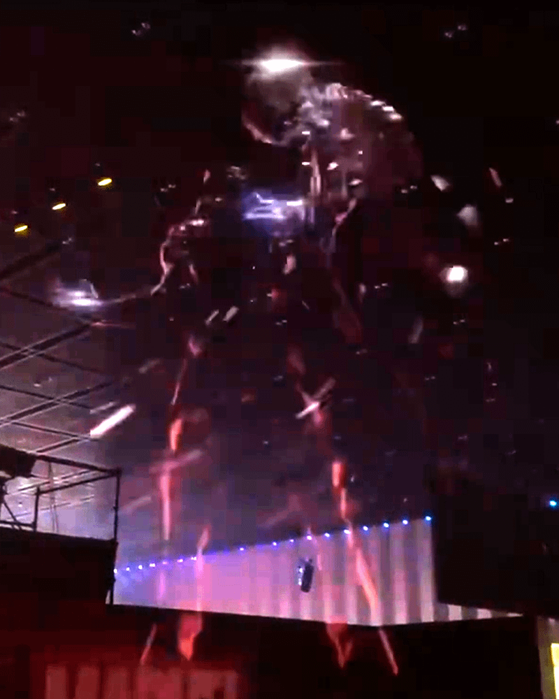 light show image of Doctor Doom holding Thanos' skeleton