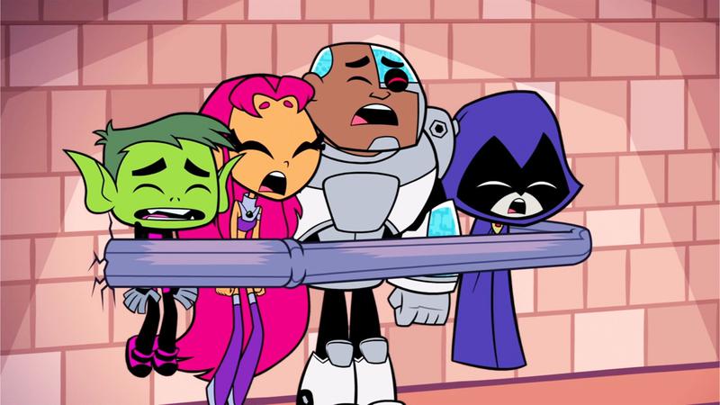 Beast Boy, Starfire, Cyborg, and Raven from 'Teen Titans GO!'