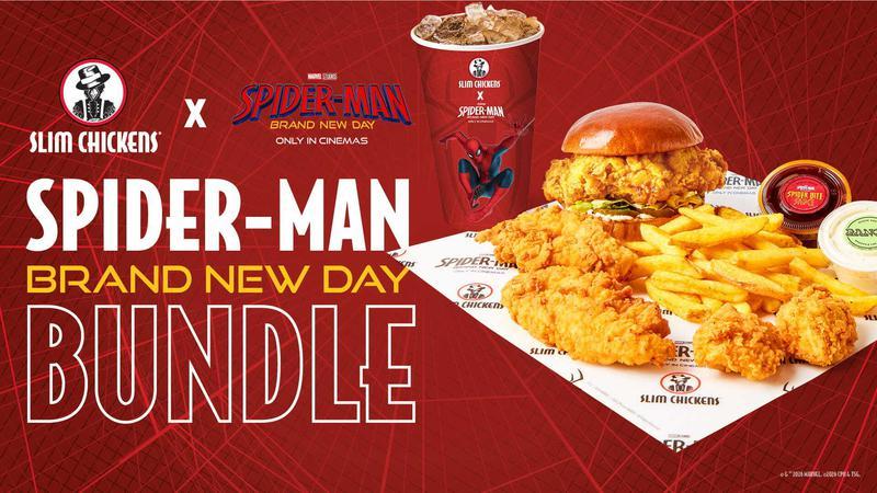 Spider-Man Brand New Day bundle meal from Slim Chickens for 'Spider-Man: Brand New Day.'