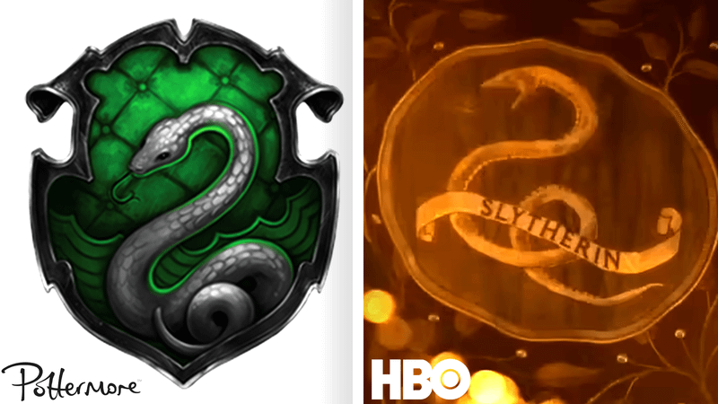 HBO Harry Potter, Slytherin logo in books and HBO show.