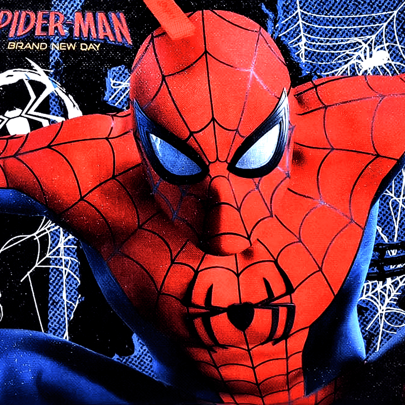 close-up of Spider-Man on 'Spider-Man: Brand New Day' lunchbox from Walmart.