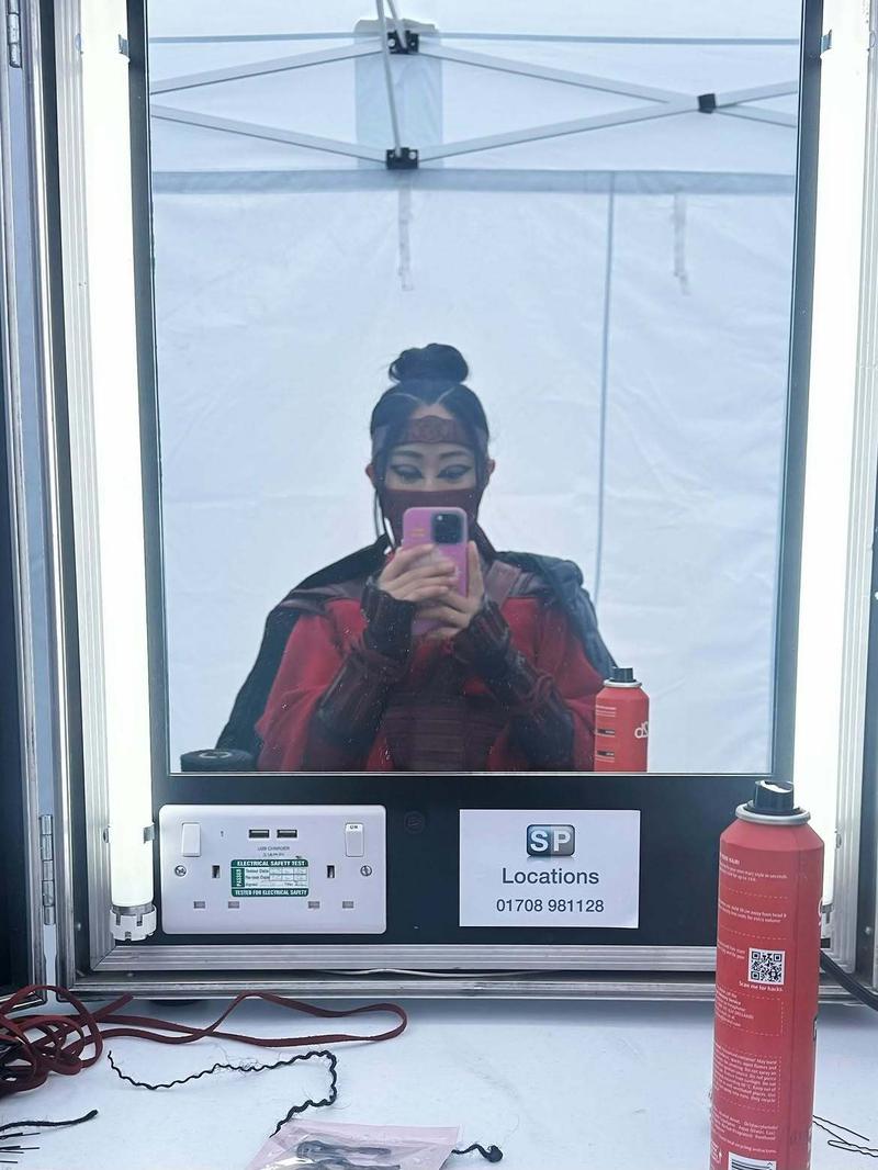 Fan Xiaoshuang as Snow behind the scenes in Spider-Man: Brand NEw Day.