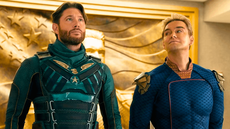 Jensen Ackles as Soldier Boy and Antony Starr as Homelander in The Boys Season 5.