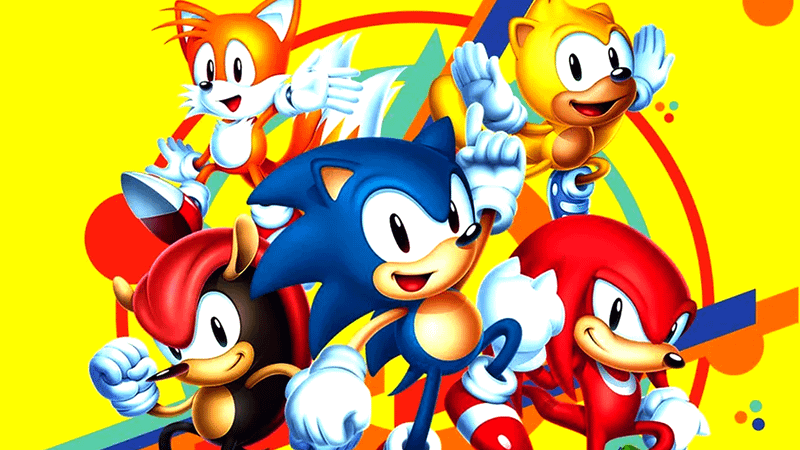 Sonic Mania art featuring Sonic, Knuckles, and Tails smiling
