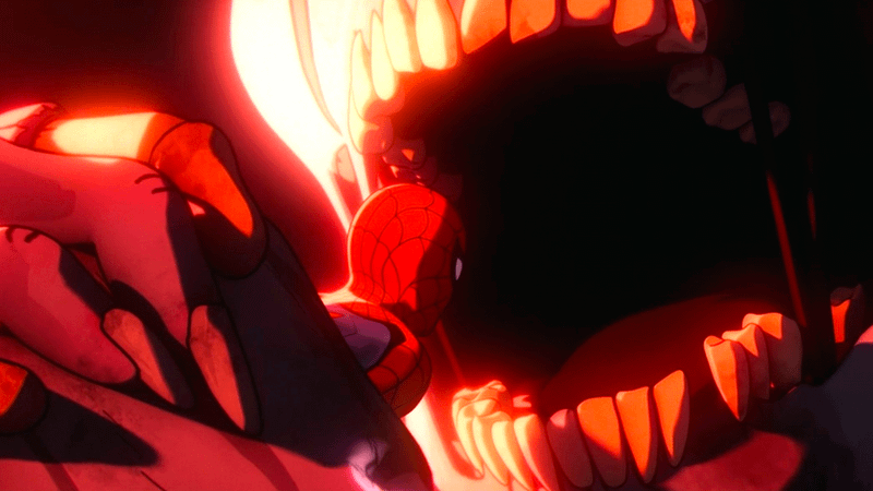 Spider-Man almost being eaten by a giant zombie.