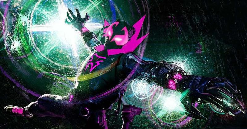 Miles G. Morales' Prowler jumping in 'Spider-Man: Beyond the Spider-Verse.'