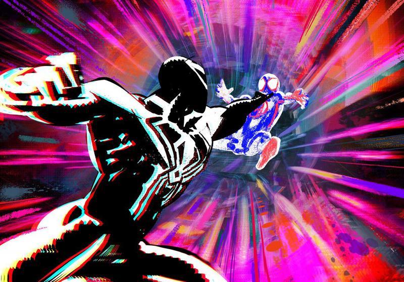 Spider-Man 2099 fighting Miles Morales' Spider-Man in 'Spider-Man: Beyond the Spider-Verse.'