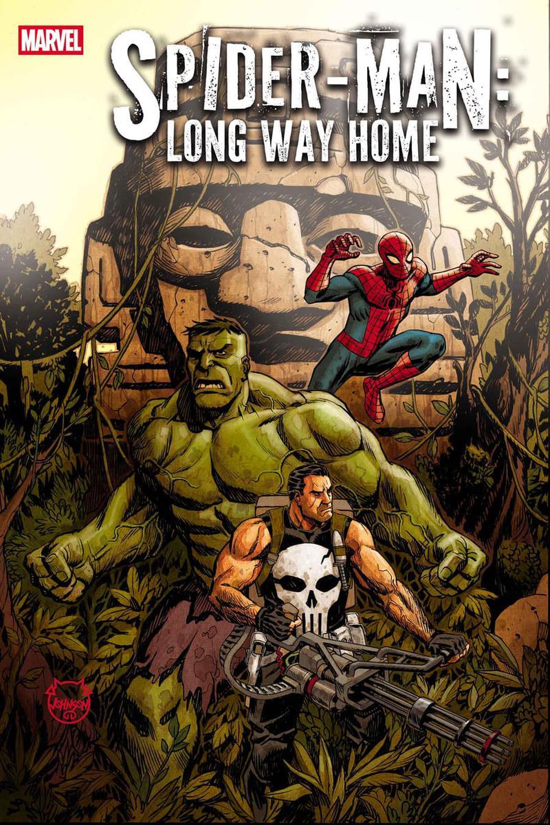 Spider-Man: Long Way Home cover art Spider-Man, Hulk, Punisher.