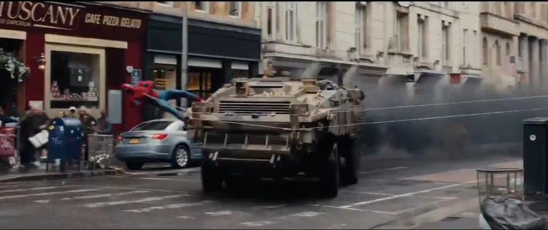 Spider-man webbing up a tank in 'Spider-Man: Brand New Day' trailer.