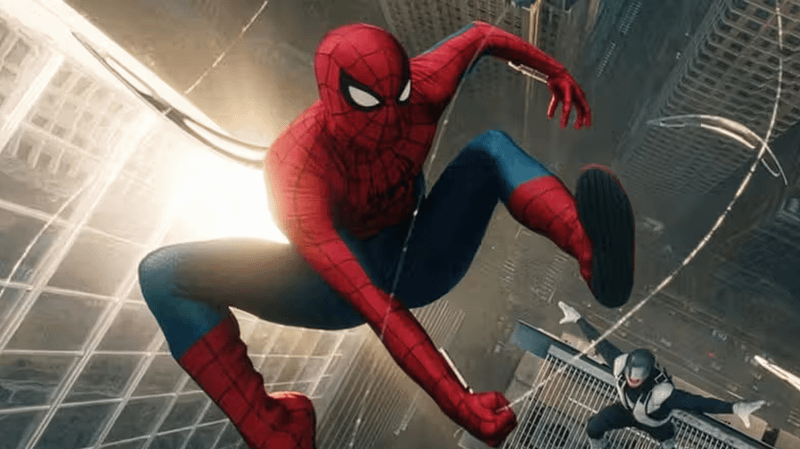 Spider-Man swinging over Boomerang in 'Spider-Man: Brand New Day.'