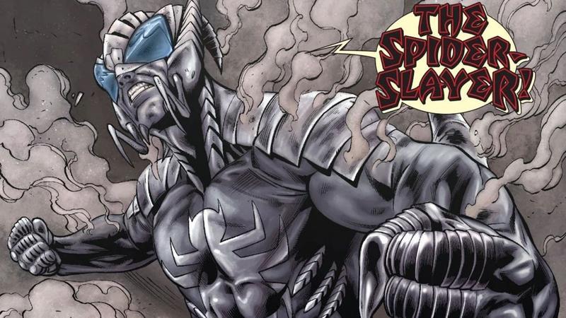 The Spider-Slayer in smoke in Marvel Comics.