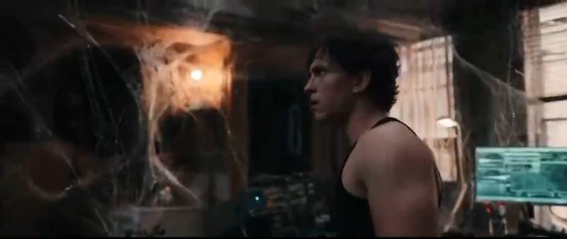 Tom Holland as Peter Parker looking at webs in 'Spider-Man: Brand New Day' trailer.