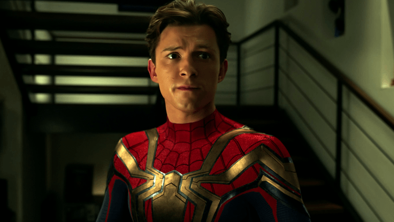 Tom Holland Spider-Man in Happy Hogan's apartment in No Way Home.