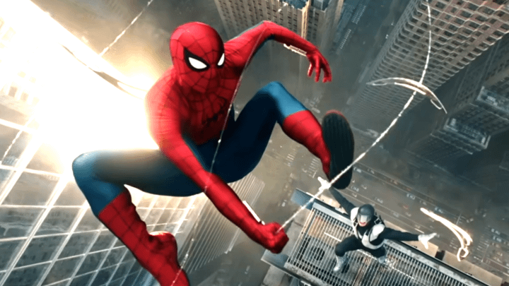 Spider-Man swinging above Boomerang.
