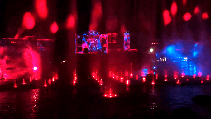 The Hellfire Club projection scene in HHN 35's lagoon show.