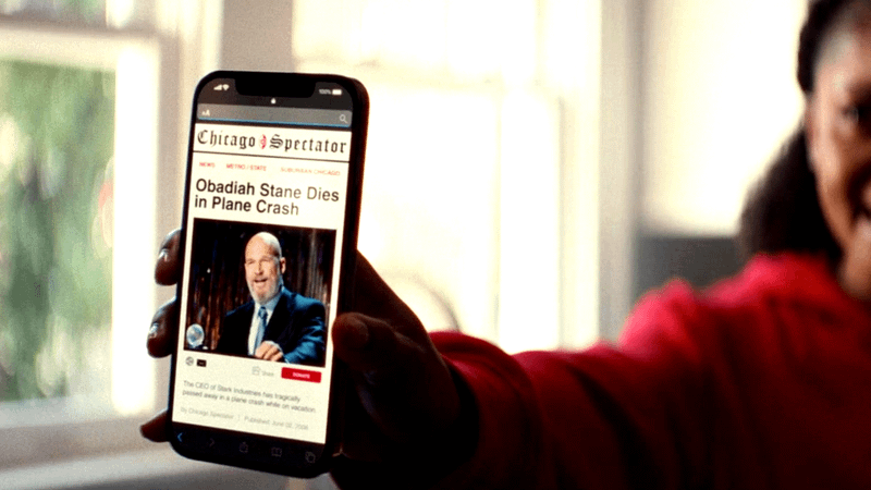Obadiah Stane news article in Ironheart