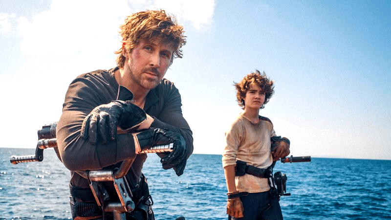 Ryan Gosling and Flynn Gray behind the scenes of Star Wars: Starfighter.