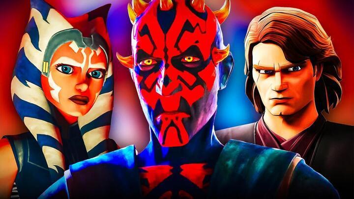 Ahsoka Tano, Maul, and Anakin Skywalker in animation.