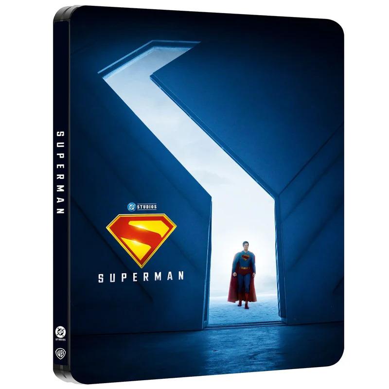 A close-up of Superman coming in through the Fortress of Solitude gates on a Superman steelbook
