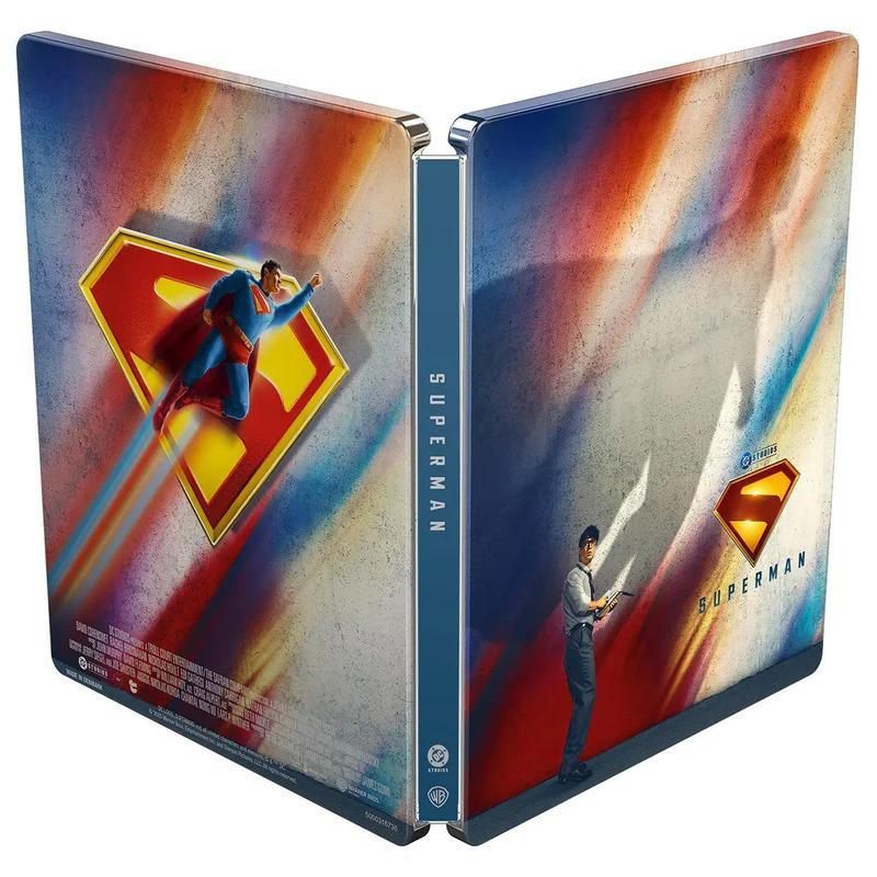 An open Superman steelbook with Clark Kent on the cover