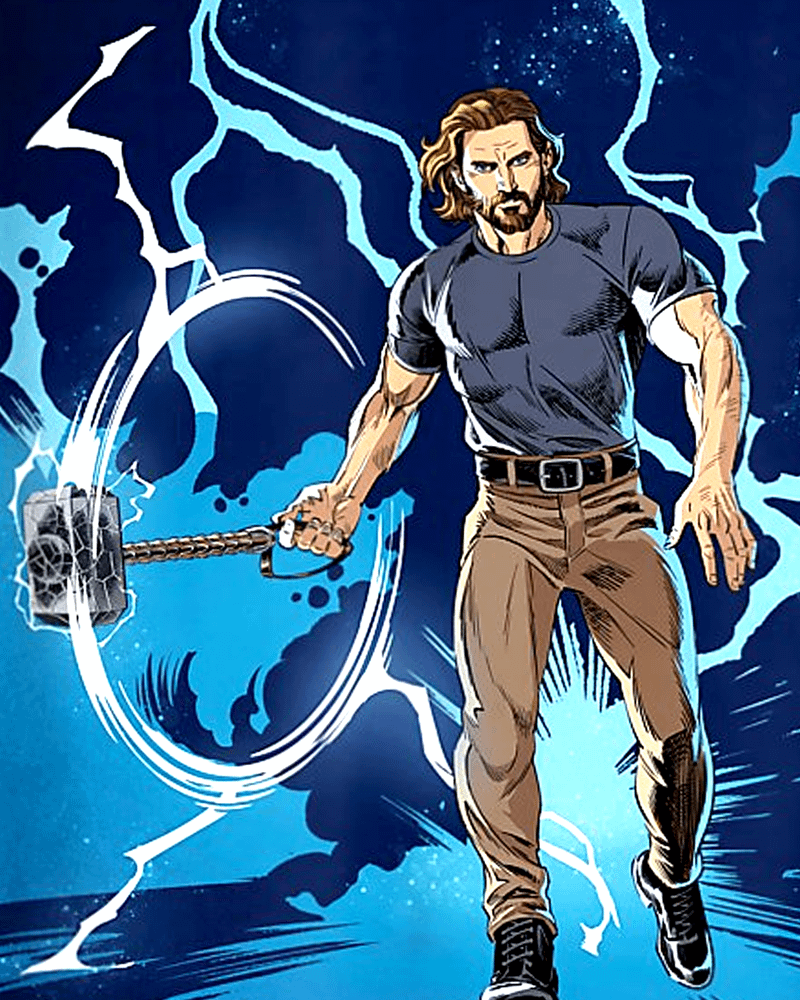 Steve Rogers holding Mjolnir comic art Avengers: Doomsday.