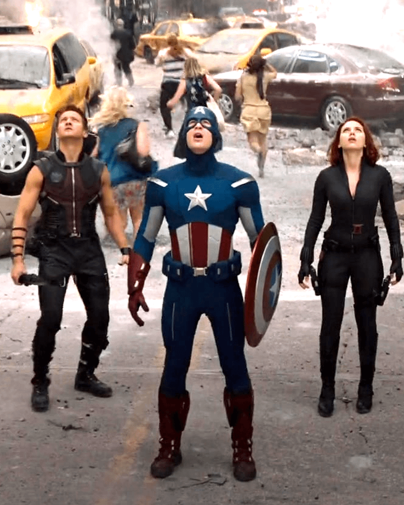 Hawkeye, Captain America and Black Widow in Avengers.