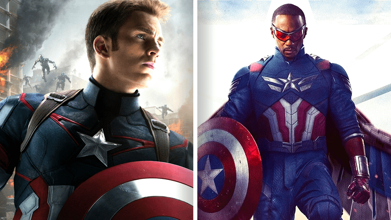 Chris Evans as Captain America and Anthony Mackie as Captain America in the MCU