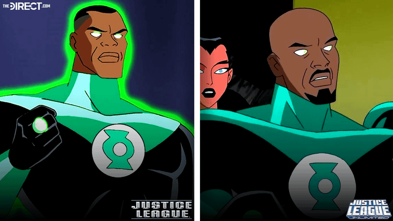 John Stewart's Green Lantern from 'Justice League' animated show, John Stewart's Green Lantern from 'Justice League Unlimited' animated show.