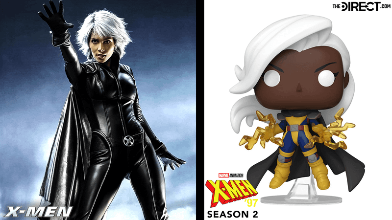Halle Berry as Storm in 2000's X-Men alongside X-Men '97 Storm action figure.