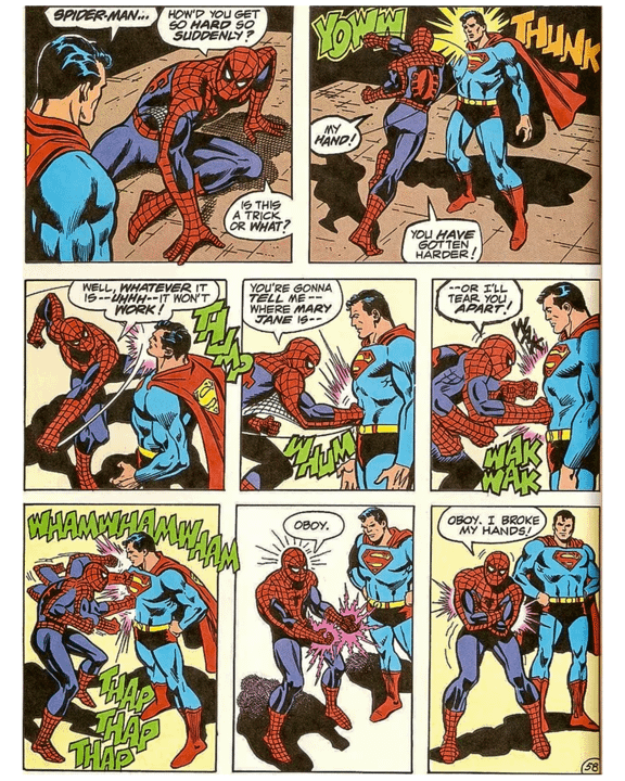 A comic panel from Superman vs. The Amazing Spider-Man.