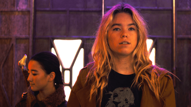 Milly Alcock Supergirl with Eve Ridley Ruthye in Supergirl 2026.