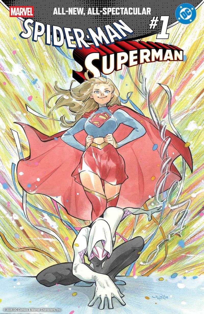 Ghost-Spider and Supergirl team up in Spider-Man and Superman comic crossover.