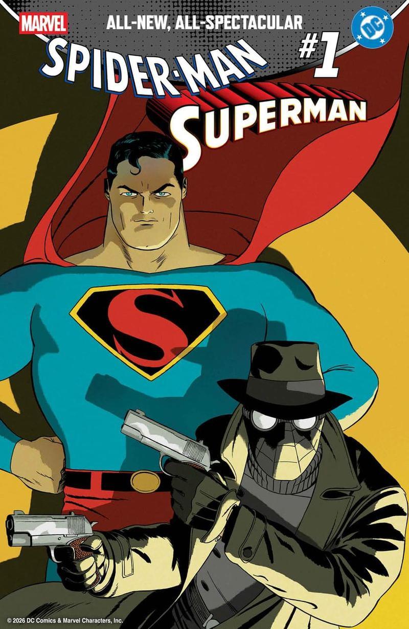 Superman teams up with Spider-Man Noir.