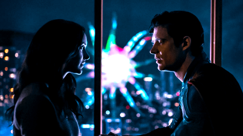 Rachel Brosnahan as Lois Lane with David Corenswet as Superman in Superman (2025).