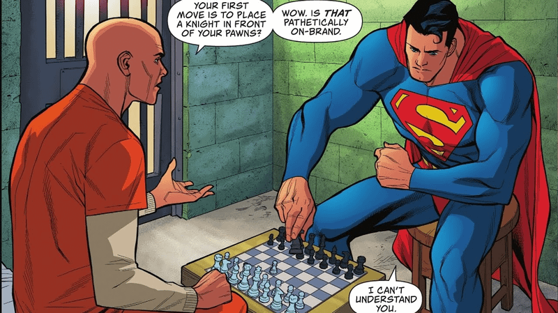 Superman and Lex Luthor playing chess in DC Comics.