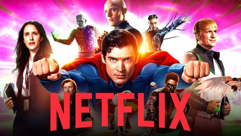 Superman flying at the Netflix logo