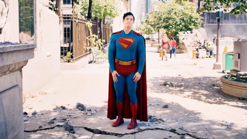 David Corenswet as Superman standing alone on a street in Superman