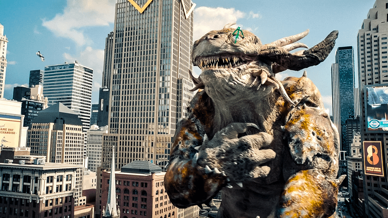 The Kaiju fight in Superman.