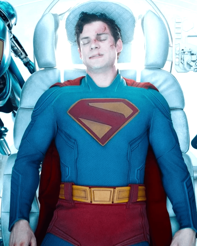 David Corenswet as Superman laying on his chair in 'Superman.'