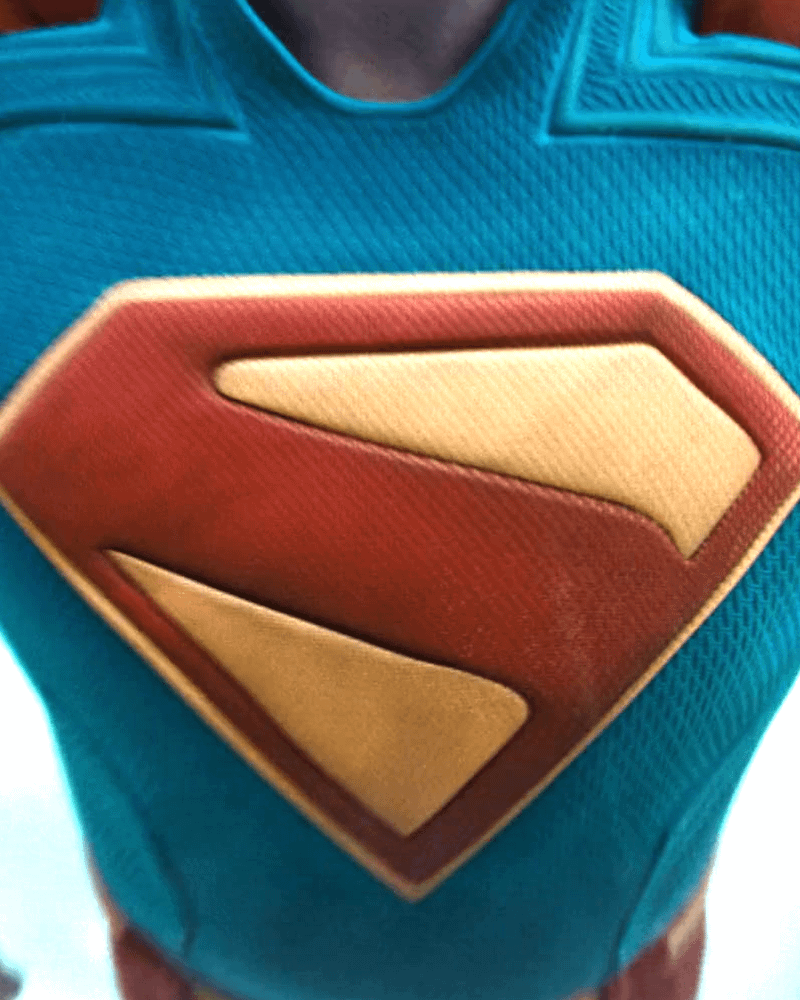 Superman logo on David Corenswet's suit in 'Superman.'