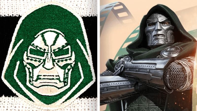 The new Doctor Doom patch compared to the past art.