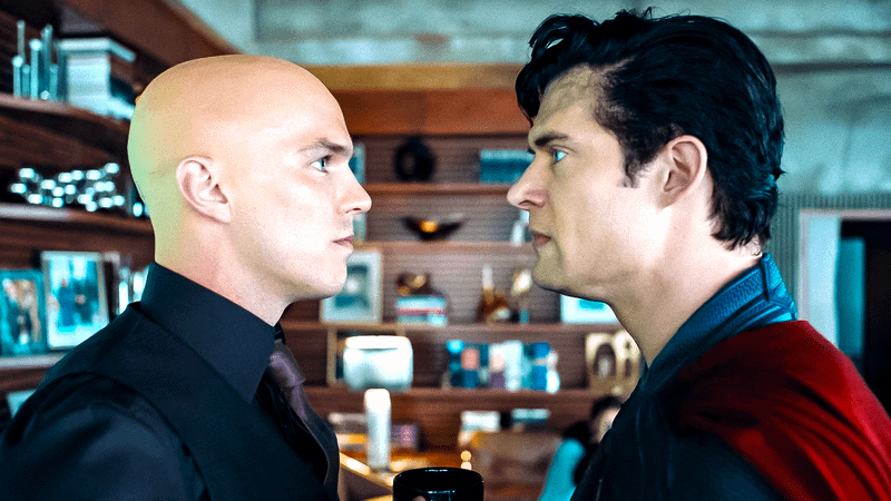 Lex Luthor and Superman in a confrontation.
